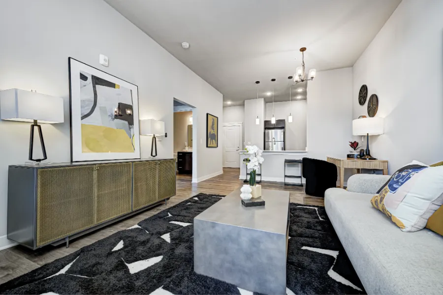 Modern furniture in a spacious apartment living room