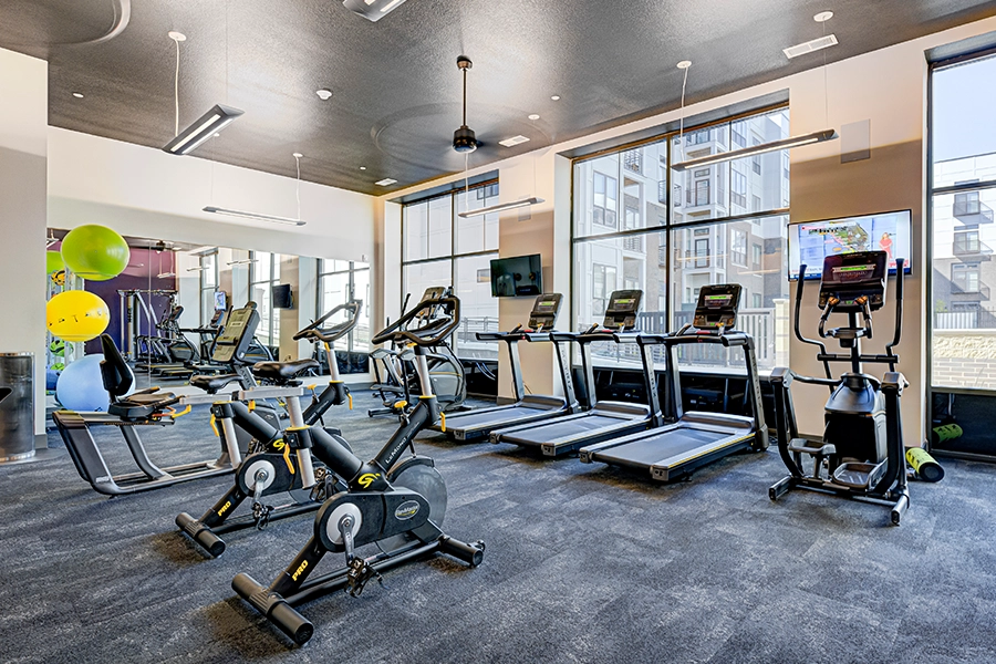 Apartment fitness center with a variety of cardio equipment